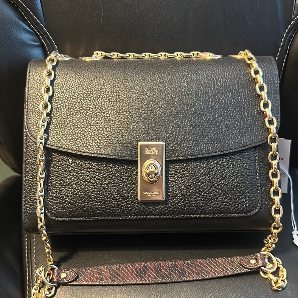 Coach Snake Trim Leather Lane Shoulder Bag C8595